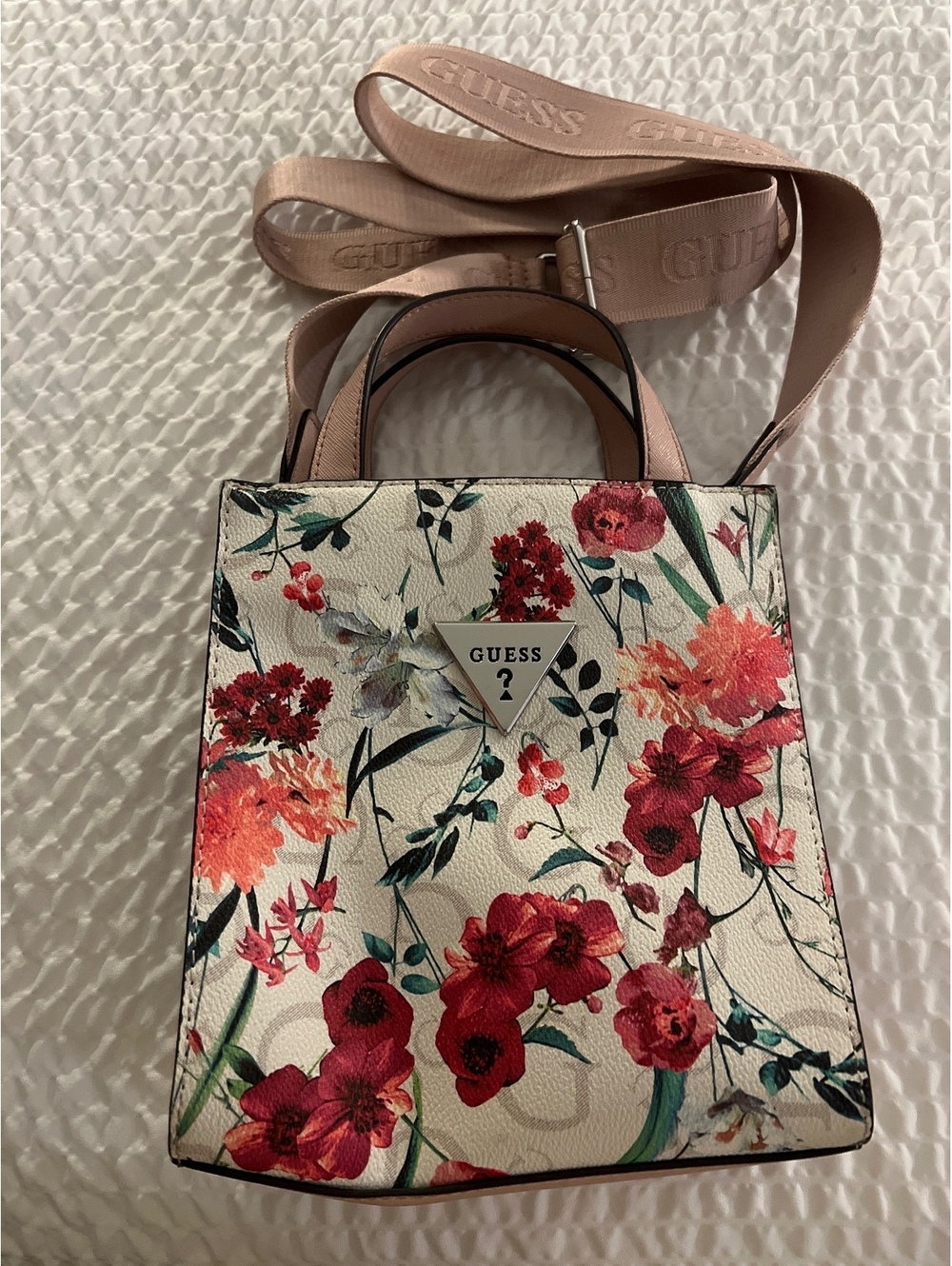 Guess Floral Print Crossbody Bag with Pink Adjustable Strap